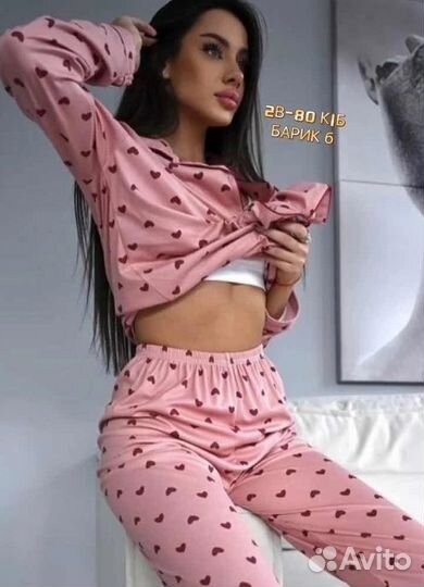 Пижама женская розовая бамбук