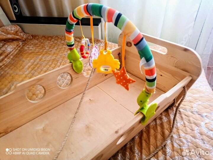 Детская колыбель люлька подвесная натур дерево