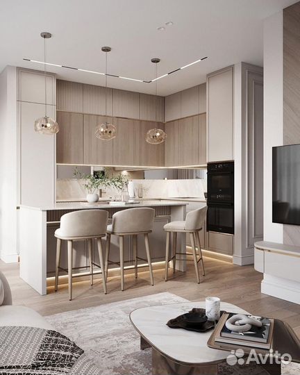 Кухня встроенная светлая