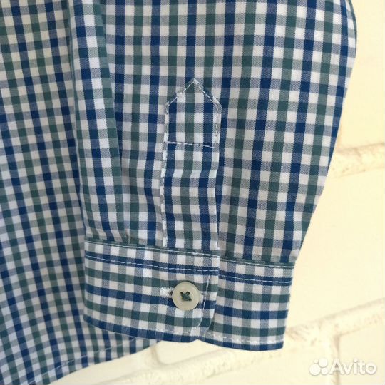 Рубашка Mango kids 98 сине-зеленая для мальчика