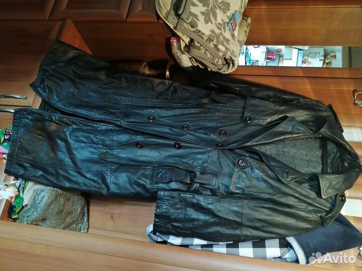 Кожаный плащ, утепленный