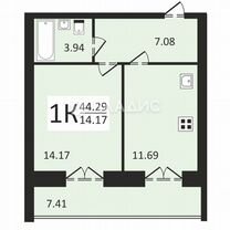 1-к. квартира, 44,3 м², 7/8 эт.