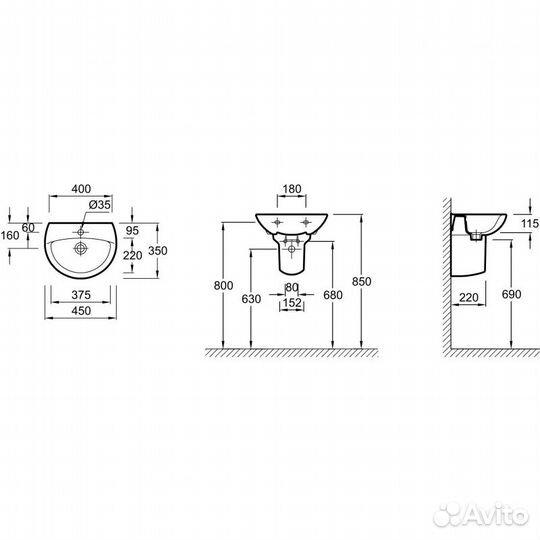 Раковина Jacob Delafon Patio 45 E4152-00 Белая