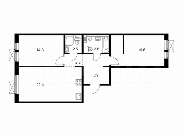 2-к. квартира, 69,5 м², 9/15 эт.