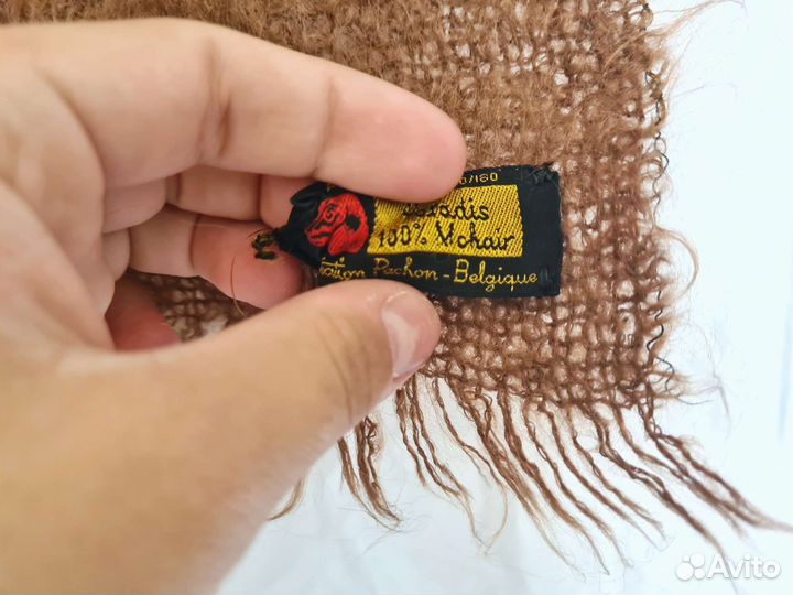 Винтажный мохеровый шарф палантин в клетку