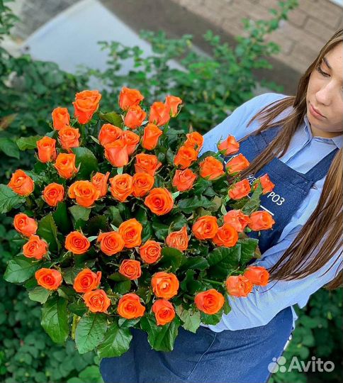 Розы оранжевые Wild Card Большой букет позитива