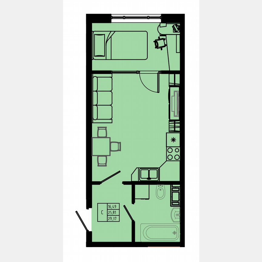 Квартира-студия, 28,9 м², 6/8 эт.