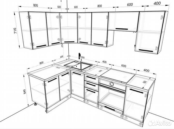 Кухня Ксения 3,8м угловая, белый глянец