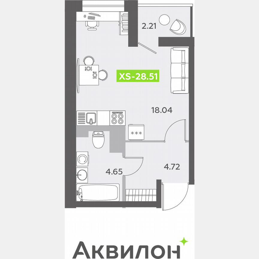 Квартира-студия, 28,7 м², 8/13 эт.