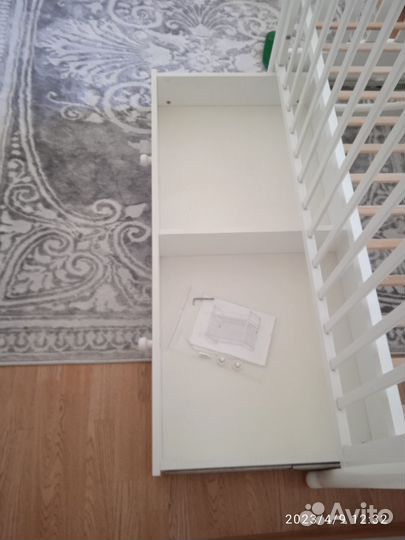 Новая детская кроватка белая с ящиком для белья