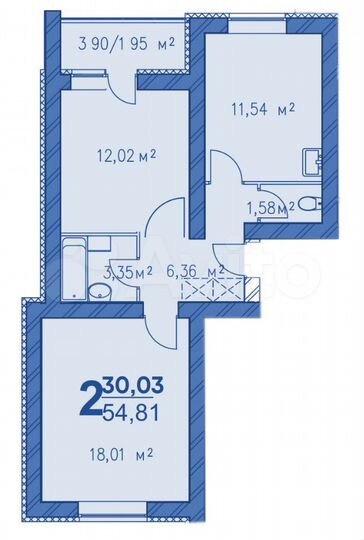 2-к. квартира, 53,7 м², 1/9 эт.