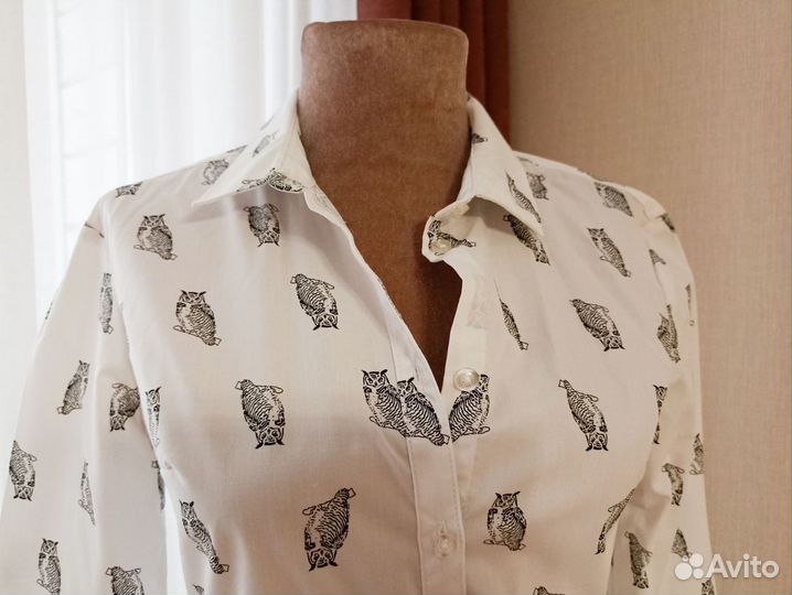 Рубашка женская белая с принтом xxs (40-42)