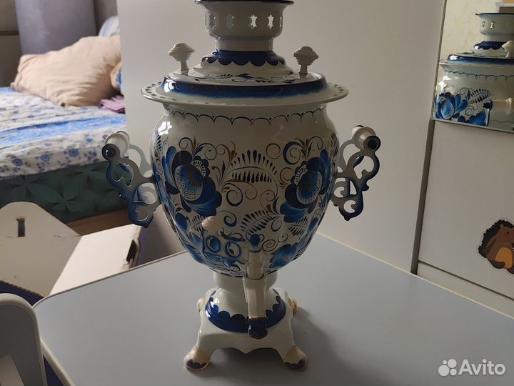 Самовар электрический новый гжель белая