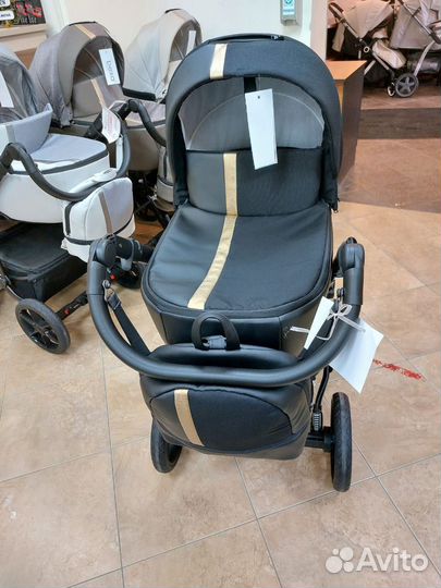 Коляска 2 в 1 AIR bexa (Черная кожа+золотой)