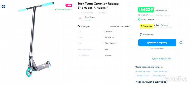 Трюковой самокат Tech Team Ragtag