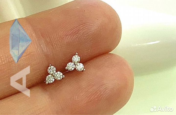 Серьги трио с бриллиантами(муассанитами)