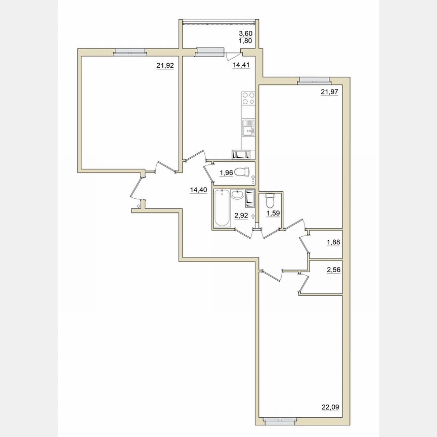 3-к. квартира, 107,5 м², 5/6 эт.