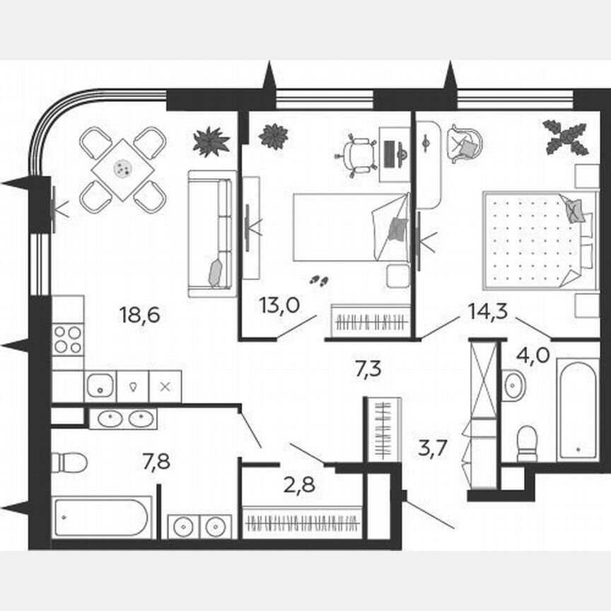 2-к. квартира, 71,5 м², 11/17 эт.
