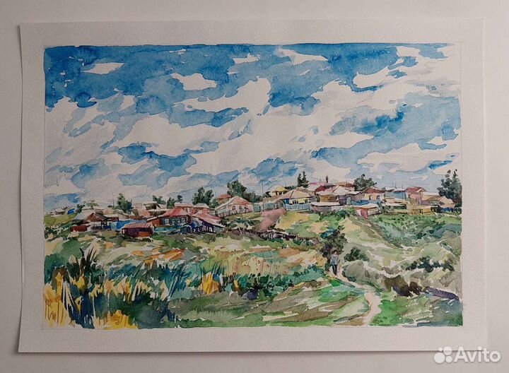 Акварель лето в деревне