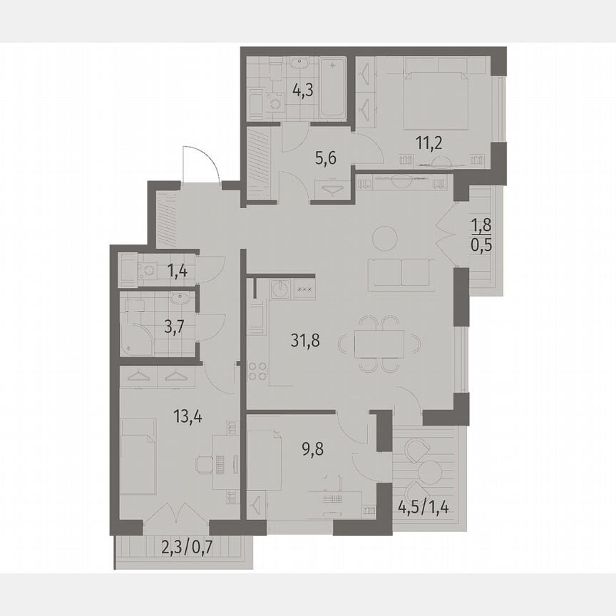 3-к. квартира, 90,8 м², 12/12 эт.