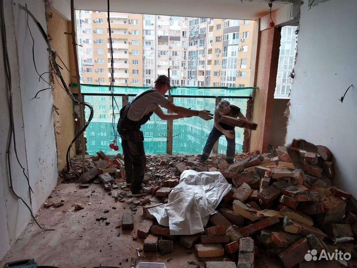 Демонтаж стен,пола,кирпич,перегородки,бетон,гвл