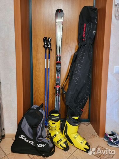 Мужские Горные Лыжи, Ботинки, Палки и Чехлы