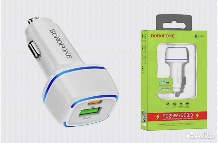 Автомобильное зарядное устройство USB/Type-C белое