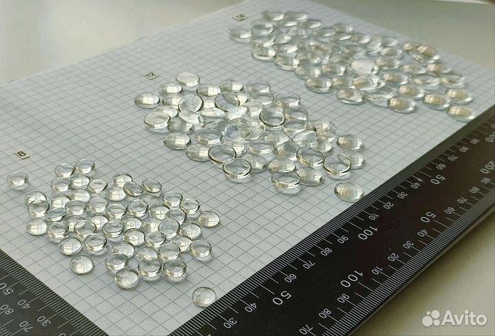 Кабошоны 8, 12, 14мм 50шт стекло прозрачные