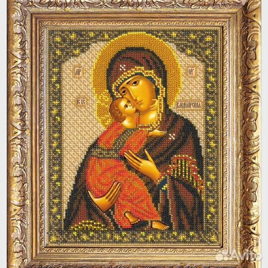 Владимирская Икона Божьей Матери, вышитая бисером