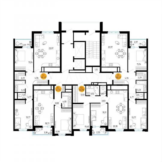 2-к. квартира, 68,4 м², 18/25 эт.