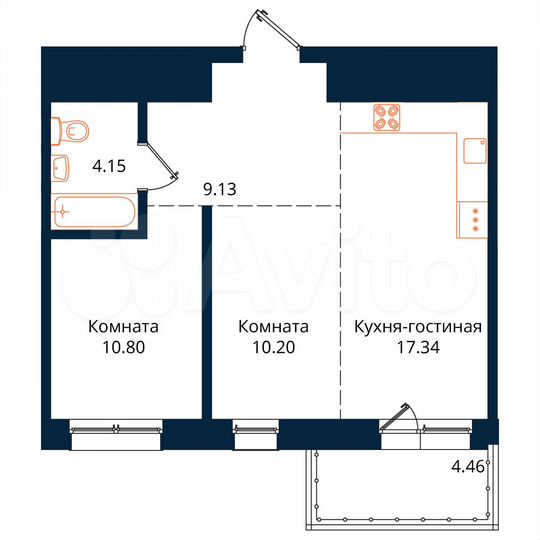2-к. квартира, 56,1 м², 15/17 эт.