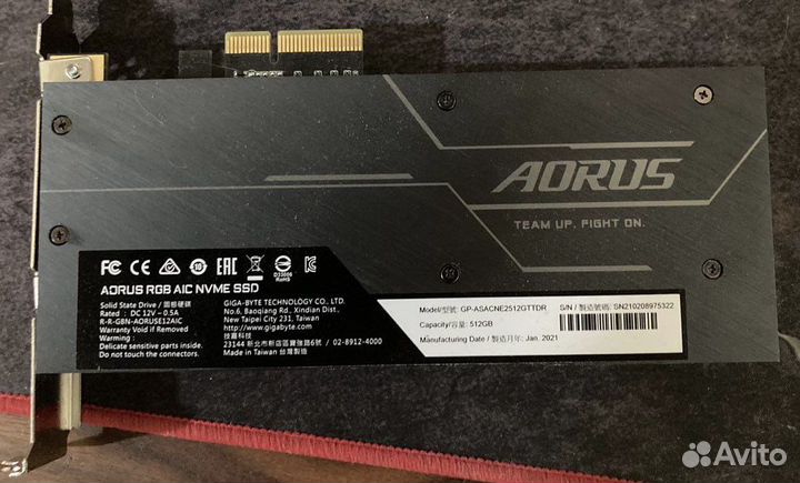 SSD Aorus NVMe AIC PciE 512 gb