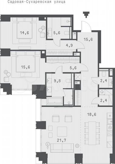 2-к. квартира, 117,2 м², 4/13 эт.