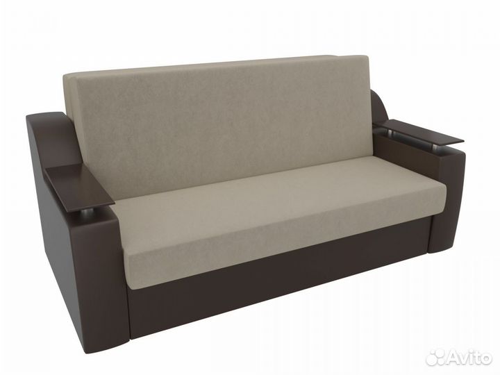 Диван прямой аккордеон Сенатор 160, микровельвет, бежевый, коричневый