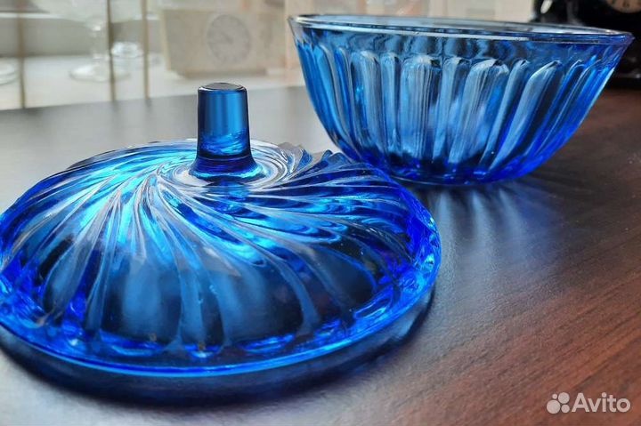 Сахарница вазочка для конфет кобальтовое стекло