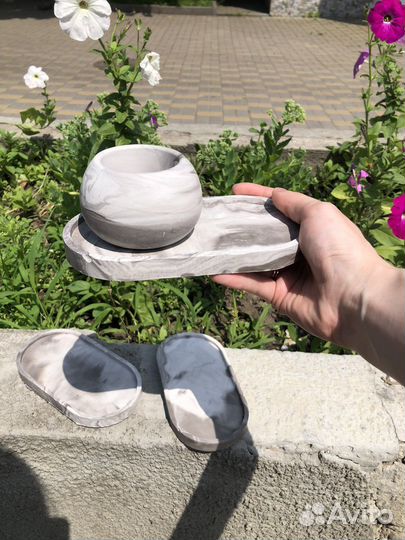 Декоративный гипсовый набор. Поднос + стаканчик