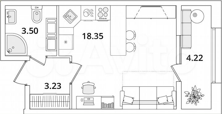Квартира-студия, 27,2 м², 12/22 эт.