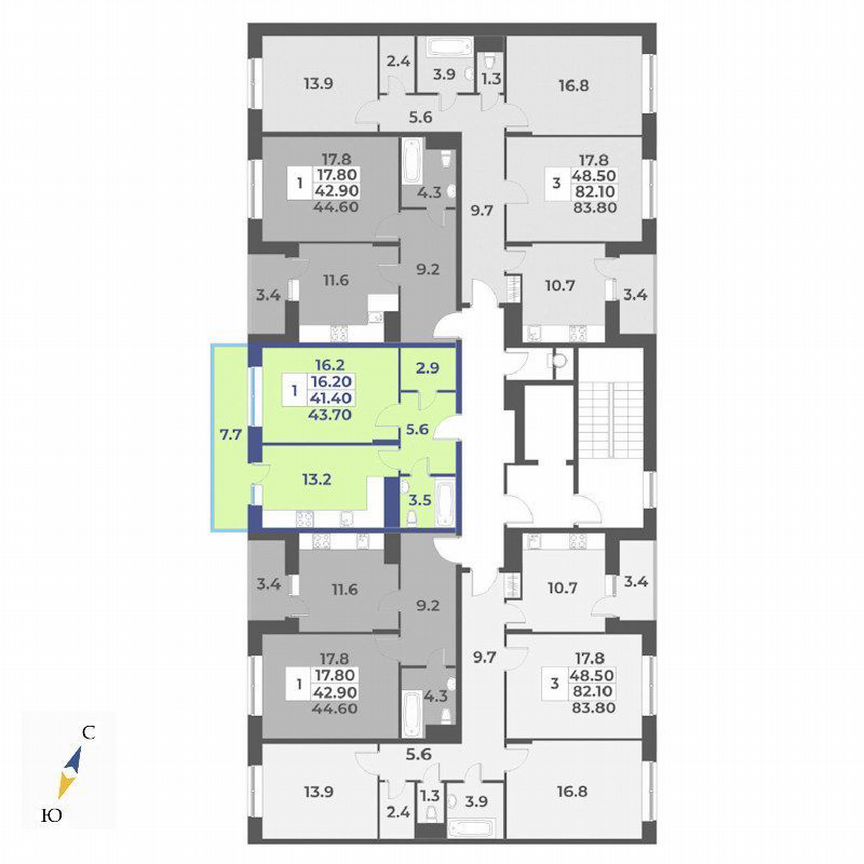 1-к. квартира, 43,7 м², 2/7 эт.