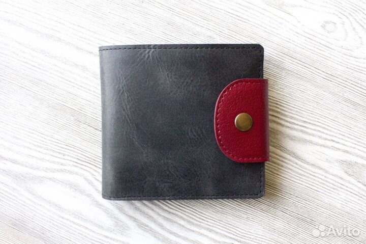Портмоне из натуральной кожи черно-серое