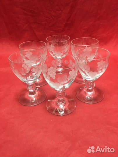 Рюмки старинные 1920-е годы с рисунком 6 шт