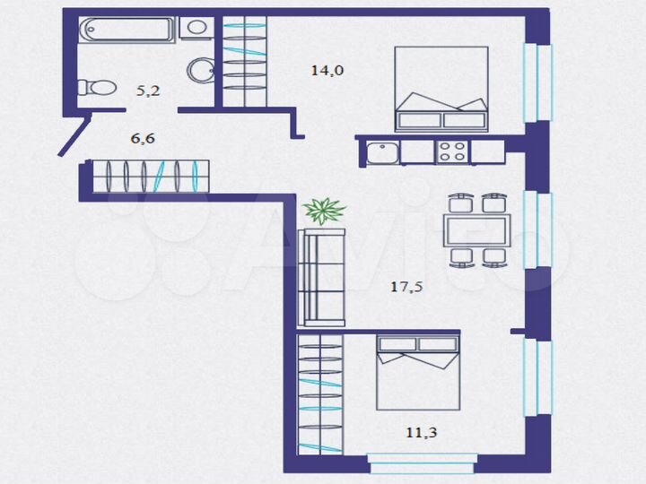 2-к. квартира, 54,6 м², 4/19 эт.