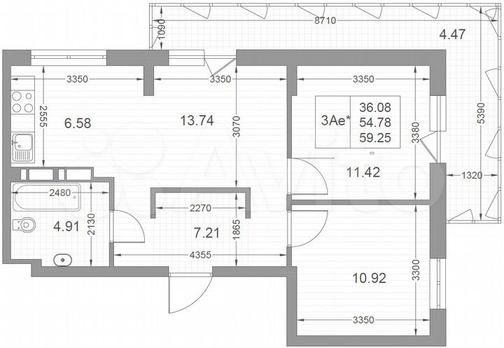 3-к. квартира, 59,3 м², 12/17 эт.