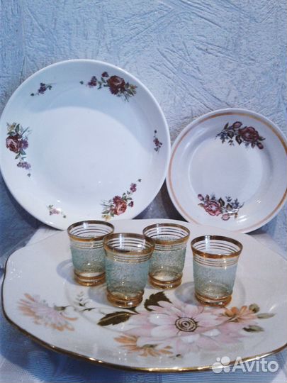 Сервиз СССР, чайные пары, блюда, стопки - фарфор