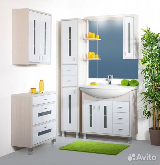 Зеркало Бриклаер Бали 90 светлая лиственница, белый глянец, R