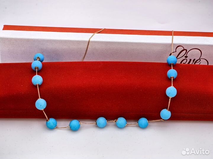 Золотое ожерелье с бирюзой 53 см 12,8 гр
