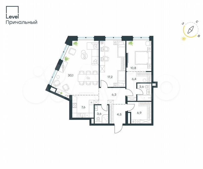 3-к. квартира, 97 м², 10/32 эт.