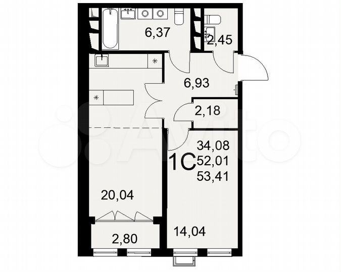 2-к. квартира, 53,4 м², 15/16 эт.
