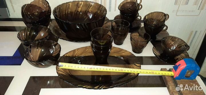 Набор столовой посуды. Коричневое стекло.Франция