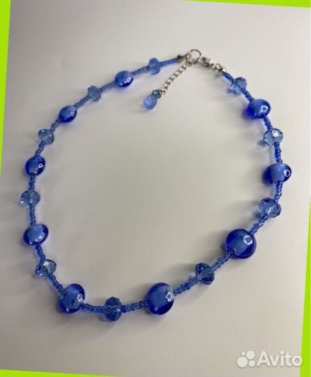 Голубые бусы муранское стекло 44 см