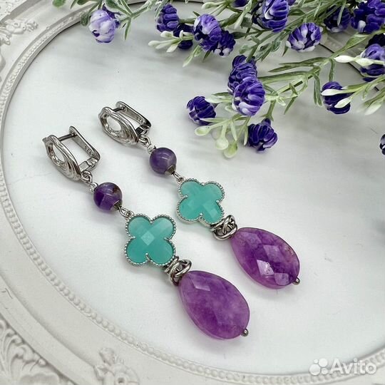 Серьги с натуральными камнями. Аметист